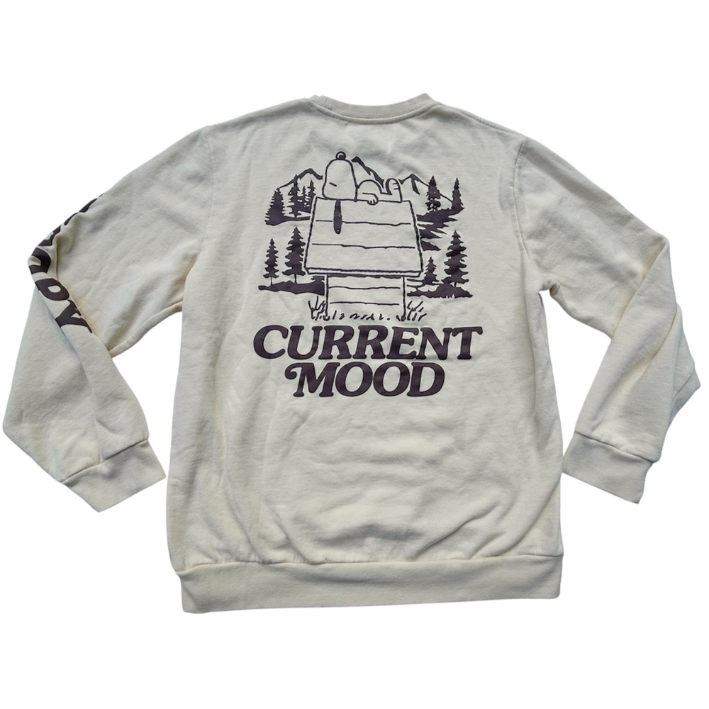 Peanuts Snoopy CURRENT MOOD Crewneck Sweatshirt Cream And Brown Women’s Large